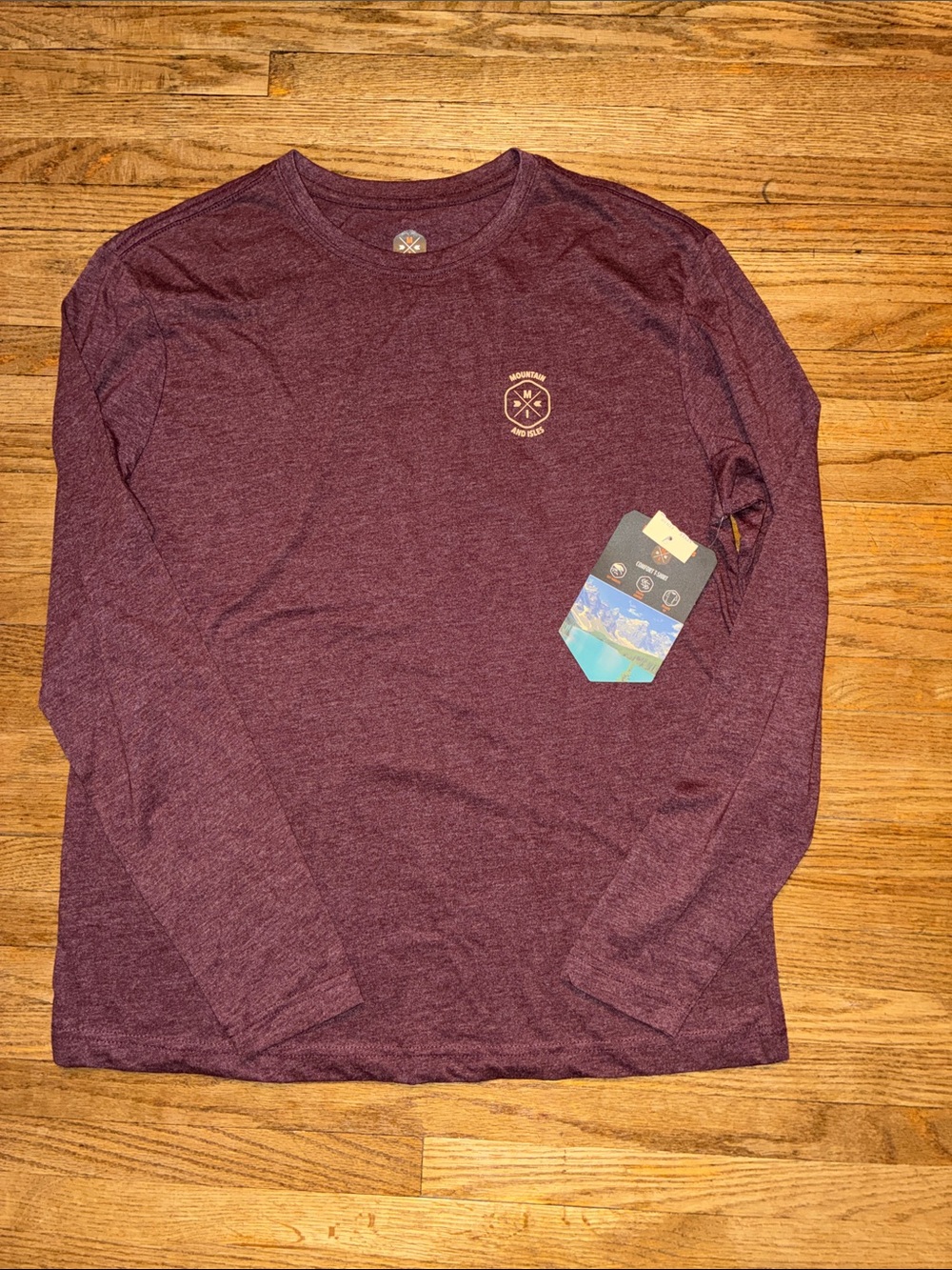 Long Sleeve Crew Tee in Maroon with Subtle Chest Emblem